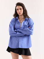Load image into Gallery viewer, Royal Blue Striped Poplin Oversized Shirt