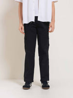 Load image into Gallery viewer, Black Loose Fit Twill Cargo Trousers