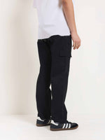 Load image into Gallery viewer, Black Loose Fit Twill Cargo Trousers