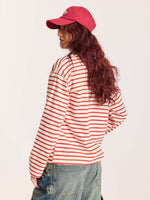 Load image into Gallery viewer, Red Striped Loose Fit Cropped T-Shirt