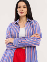 Load image into Gallery viewer, Blue & Red Striped Poplin Shirt