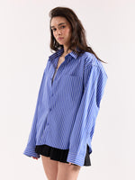 Load image into Gallery viewer, Royal Blue Striped Poplin Oversized Shirt