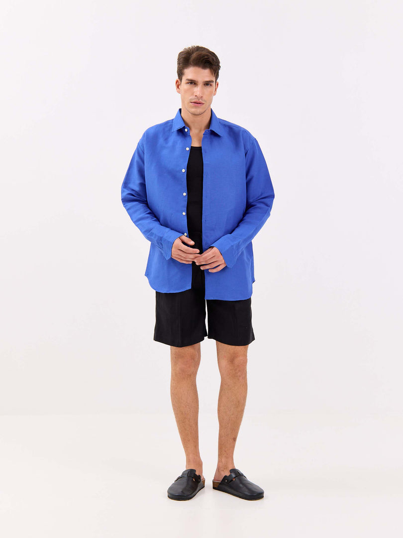 Azure Blue Linen-blend Shirt