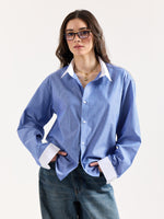 Load image into Gallery viewer, Blue Striped Contrast Collar Oversized Shirt