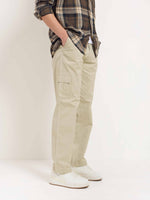 Load image into Gallery viewer, Greige Loose Fit Twill Cargo Trousers