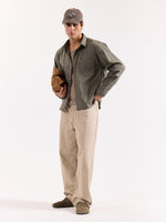 Load image into Gallery viewer, Olive Green Pinstriped Poplin Oversized Shirt