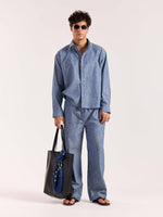 Load image into Gallery viewer, Chambray Blue Linen Pull-on Pants