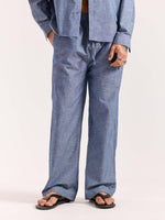 Load image into Gallery viewer, Chambray Blue Linen Pull-on Pants