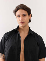 Load image into Gallery viewer, Black Twill Cropped Shirt