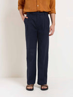 Load image into Gallery viewer, Blue Linen Baggy Fit Trousers