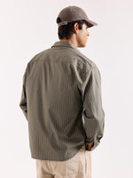 Load image into Gallery viewer, Olive Green Pinstriped Poplin Oversized Shirt