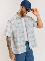 Load image into Gallery viewer, Blue Checked Cropped Shirt