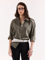 Load image into Gallery viewer, Olive Green Pinstriped Poplin Oversized Shirt