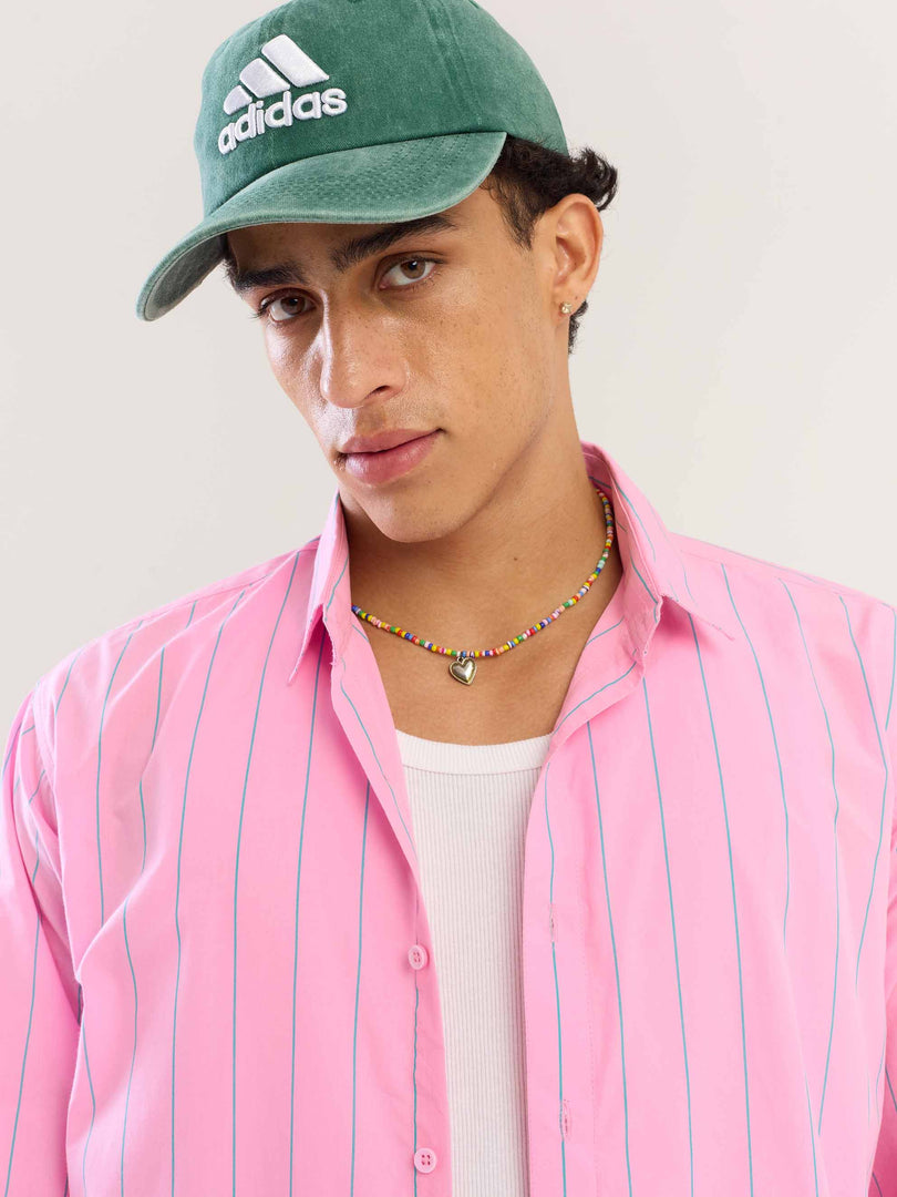 Pink & Green Striped Poplin Shirt