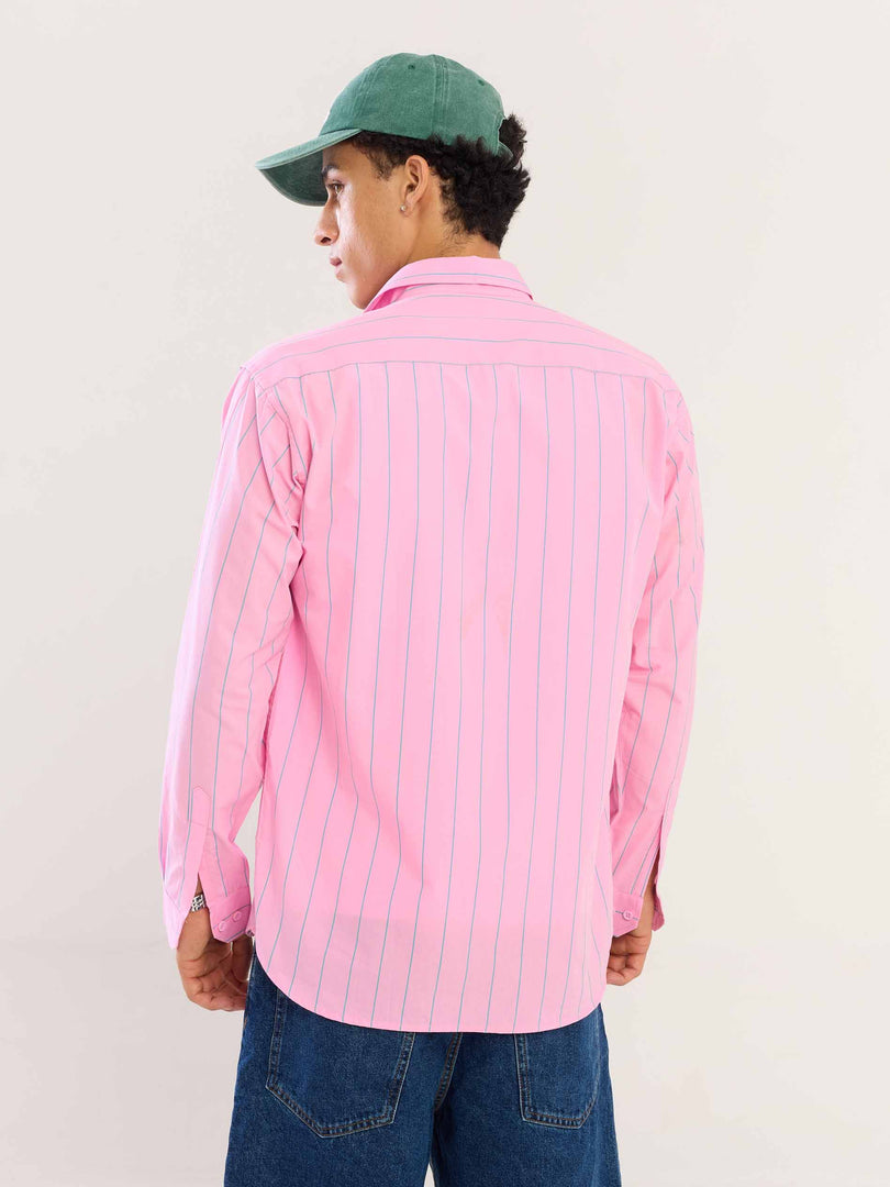 Pink & Green Striped Poplin Shirt