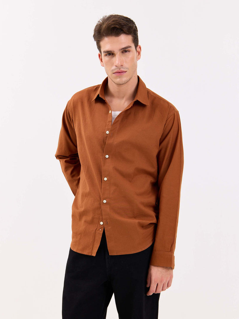Rust Brown Linen-blend Shirt