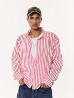 Load image into Gallery viewer, Flamingo Pink Striped Oversized Cropped Shirt