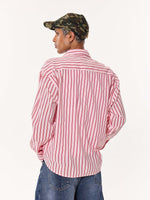 Load image into Gallery viewer, Flamingo Pink Striped Oversized Cropped Shirt