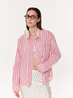 Load image into Gallery viewer, Flamingo Pink Striped Oversized Cropped Shirt
