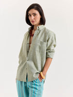 Load image into Gallery viewer, Green Chambray Linen Shirt