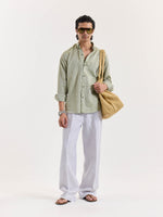 Load image into Gallery viewer, Green Chambray Linen Shirt