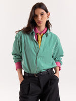 Load image into Gallery viewer, Green & White Bengal Striped Cropped Shirt