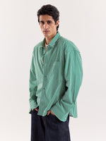 Load image into Gallery viewer, Green & White Bengal Striped Cropped Shirt