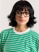 Load image into Gallery viewer, Green & White Striped Loose Fit Cropped T-Shirt