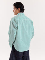 Load image into Gallery viewer, Green & White Striped Poplin Cropped Shirt
