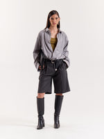 Load image into Gallery viewer, Grey Pinstriped Cropped Shirt