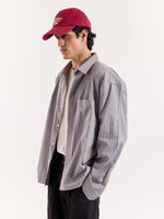 Load image into Gallery viewer, Grey Pinstriped Cropped Shirt