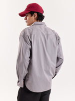 Load image into Gallery viewer, Grey Pinstriped Cropped Shirt