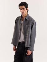 Load image into Gallery viewer, Grey & Black Striped Seersucker Cropped Shirt