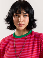 Load image into Gallery viewer, Hot Pink Stripe Loose Fit Cropped T-Shirt