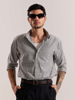 Load image into Gallery viewer, Grey Striped Linen-blend Shirt