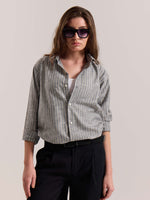 Load image into Gallery viewer, Grey Striped Linen-blend Shirt