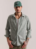 Load image into Gallery viewer, Green Striped Linen-blend Shirt ( Pre-Order )