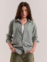 Load image into Gallery viewer, Green Striped Linen-blend Shirt ( Pre-Order )