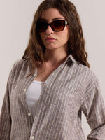 Load image into Gallery viewer, Brown Striped Linen-blend Shirt