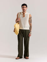 Load image into Gallery viewer, Olive Green Linen Pull-on Pants