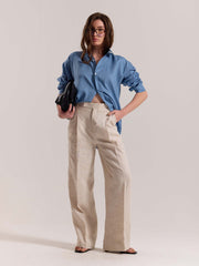 Dusty Blue Linen-blend Shirt