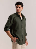 Load image into Gallery viewer, Dark Green Linen-blend Shirt