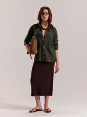 Dark Green Linen-blend Shirt