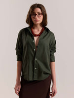 Load image into Gallery viewer, Dark Green Linen-blend Shirt