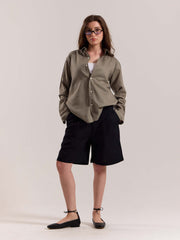 Khaki Green Linen-blend Shirt