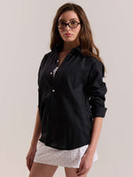 Load image into Gallery viewer, Black Linen-blend Shirt