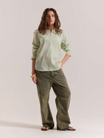 Load image into Gallery viewer, Green Textured Linen Pullover