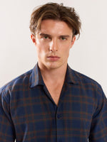 Load image into Gallery viewer, Navy Blue Checked Knit Shirt