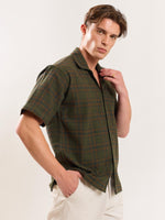Load image into Gallery viewer, Olive Green Checked Knit Shirt
