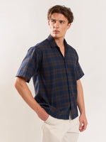 Load image into Gallery viewer, Navy Blue Checked Knit Shirt